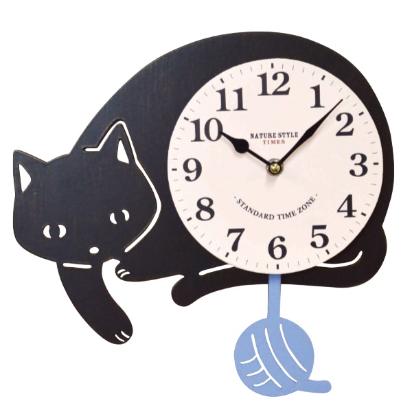 振り子時計 クーナ 黒ネコ 掛け時計 壁掛け 時計 アナログ（ 壁掛け 