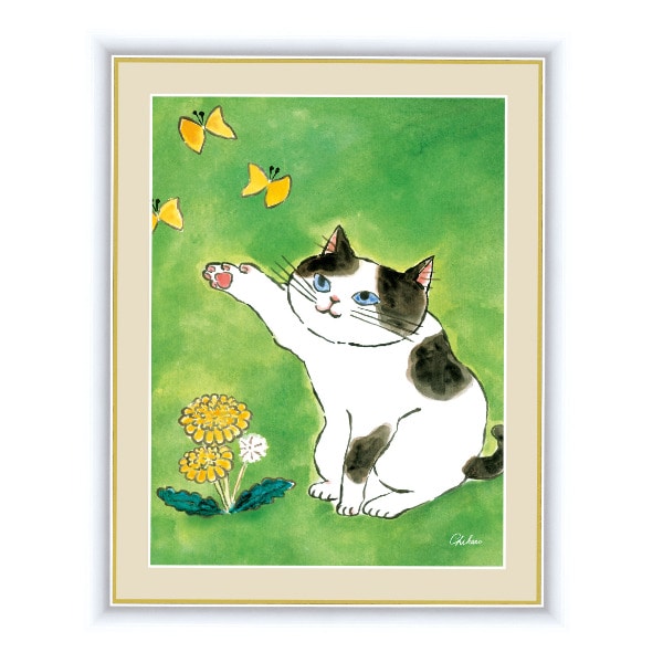 最安値に挑戦新品 額装付き 絵 アートポスター 猫 ネコ ねこ 花 猫の絵 額付き 壁掛け アートフレーム 絵画 インテリア 現代アート 豪華額装 42×34cm その他