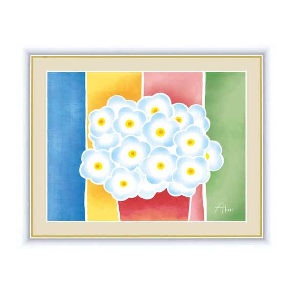 絵画 『青い花の鉢植え』 42×52cm 春田あかり 額入り 巧芸画
