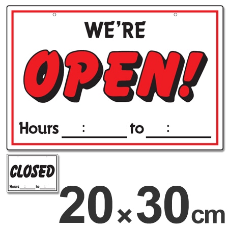 店舗出入り口用看板 「表 OPEN! / 裏 CLOSED」 中 20x30cm 吊り下げ