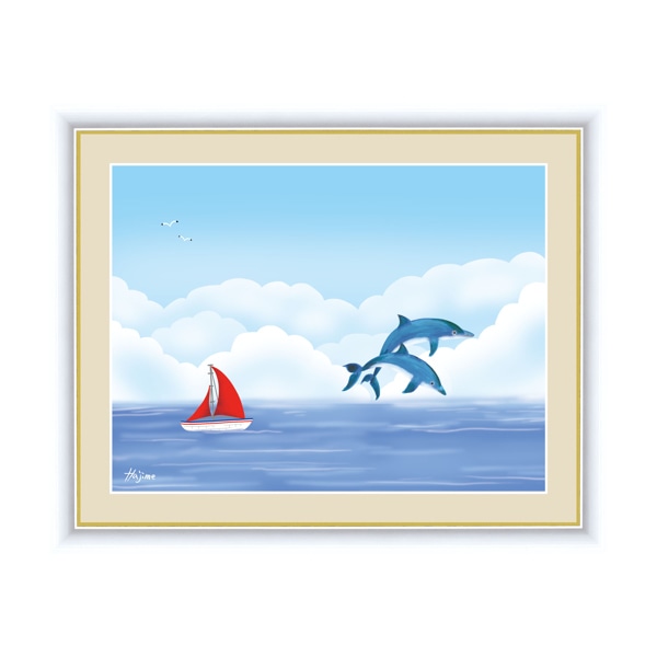 絵画 『イルカ』 34×42cm 喜多一 額入り 巧芸画 インテリア（ 壁掛け