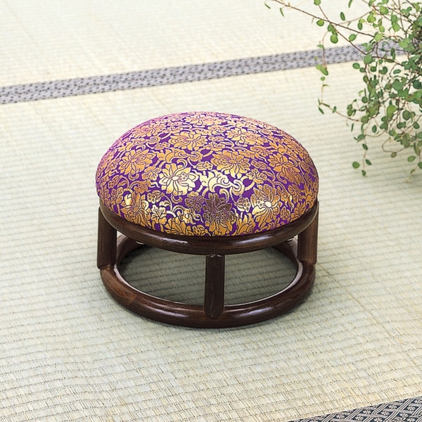 ラタンチェア 金襴正座椅子 紫 丸型 直径24cm （ ラタン 椅子 イス