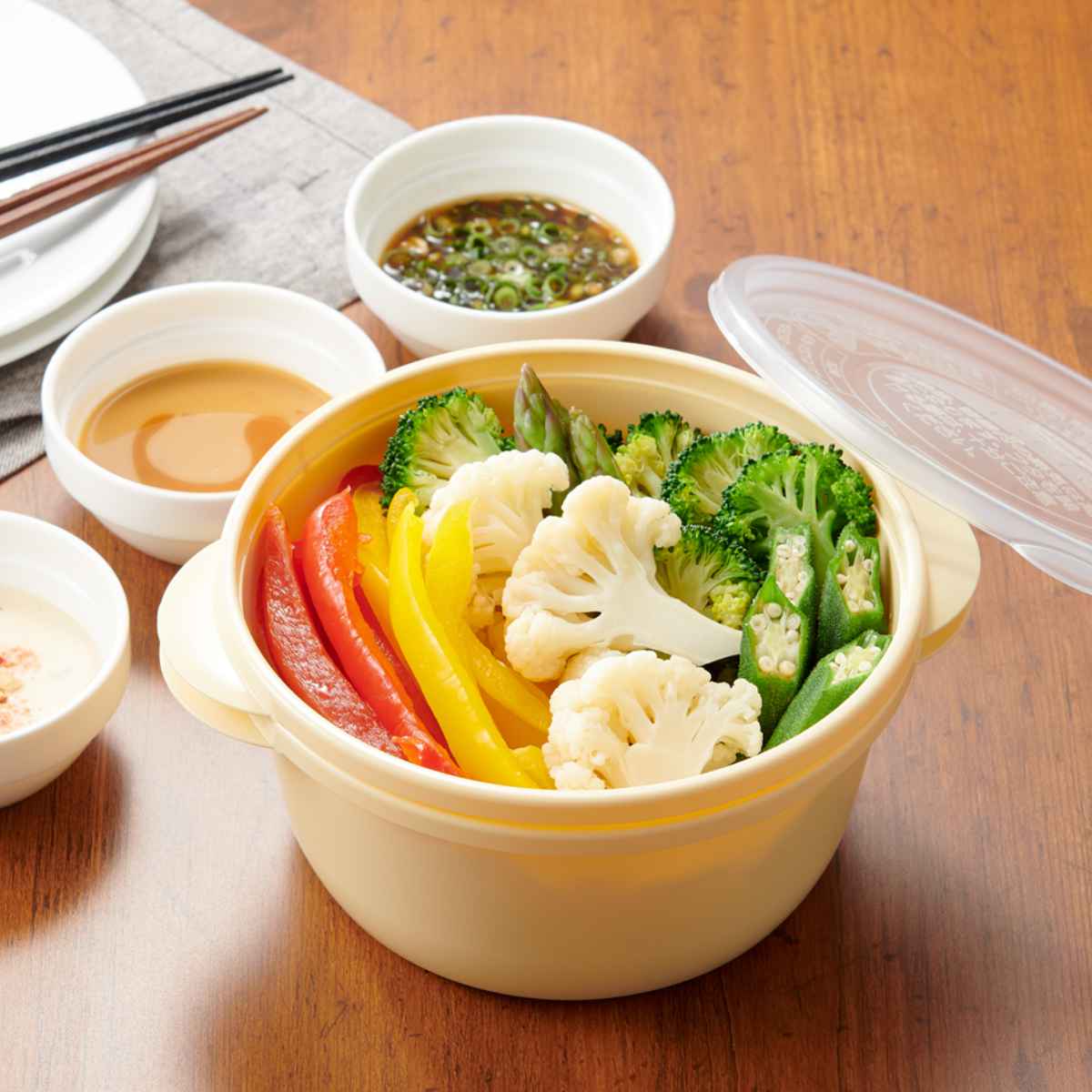 電子レンジ 調理器具 お皿になるレンジでヘルシー蒸し野菜 たっぷりサイズ（ レンジ 蒸し 調理 簡単 器 手軽 時短 野菜 蒸し器 ヘルシー レンジ調理  火を使わない 料理 保存 容器 キッチン 便利グッズ プラスチック製 食洗機対応 ）:リビングート JRE MALL店通販 JRE ...