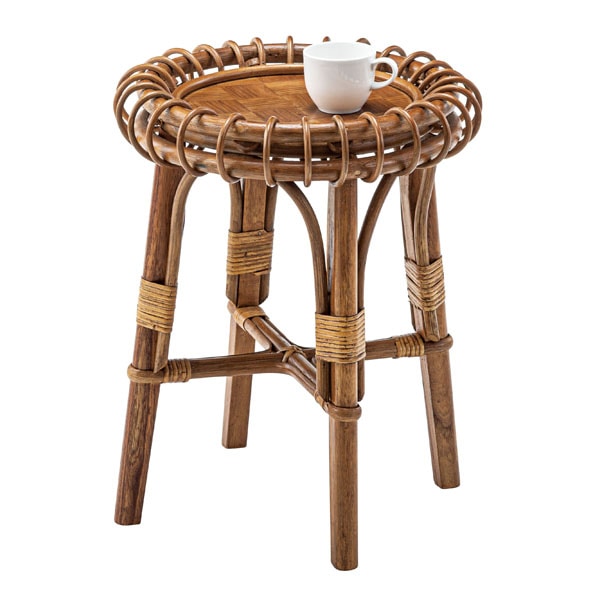 サイドテーブル 幅40cm ラタン 籐 天然木 木製 丸型 円型 円形 カフェ