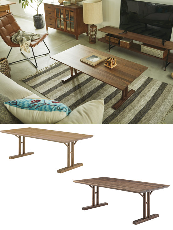 センターテーブル 幅115cm 木製 天然木 T字脚 リビング テーブル ロー