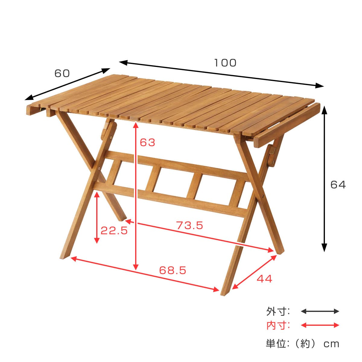 アウトドアテーブル ロールトップハイテーブル 幅100×奥行60cm 