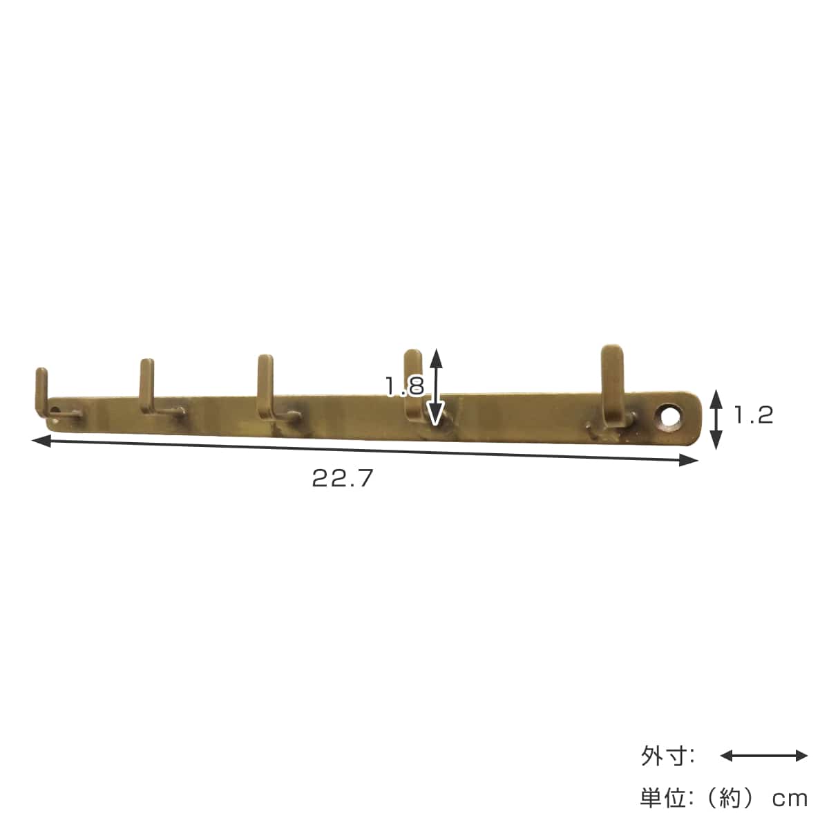 壁掛けフック アイアンフラットフック5連 アンティーク調 （ フック 壁