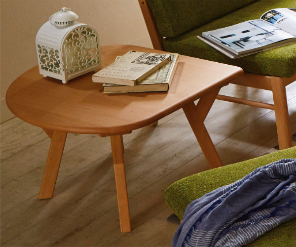 サイドテーブル 幅60cm 木製 天然木 無垢材 テーブル 扇形 ソファ