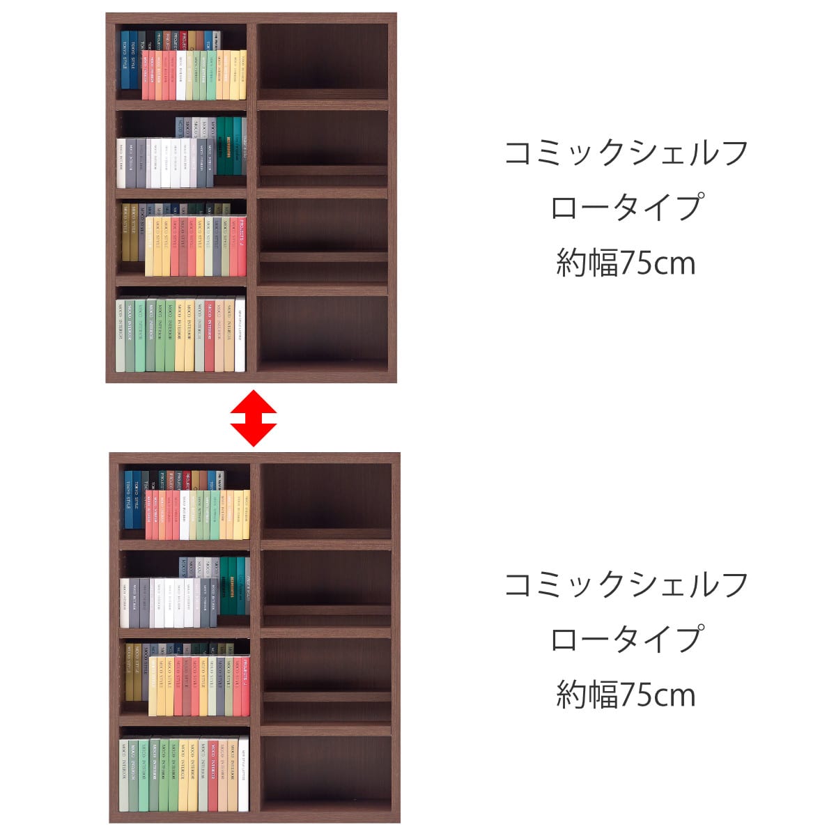 コミックシェルフ 4段 前後2列棚 日本製 約幅75cm （ ラック 棚