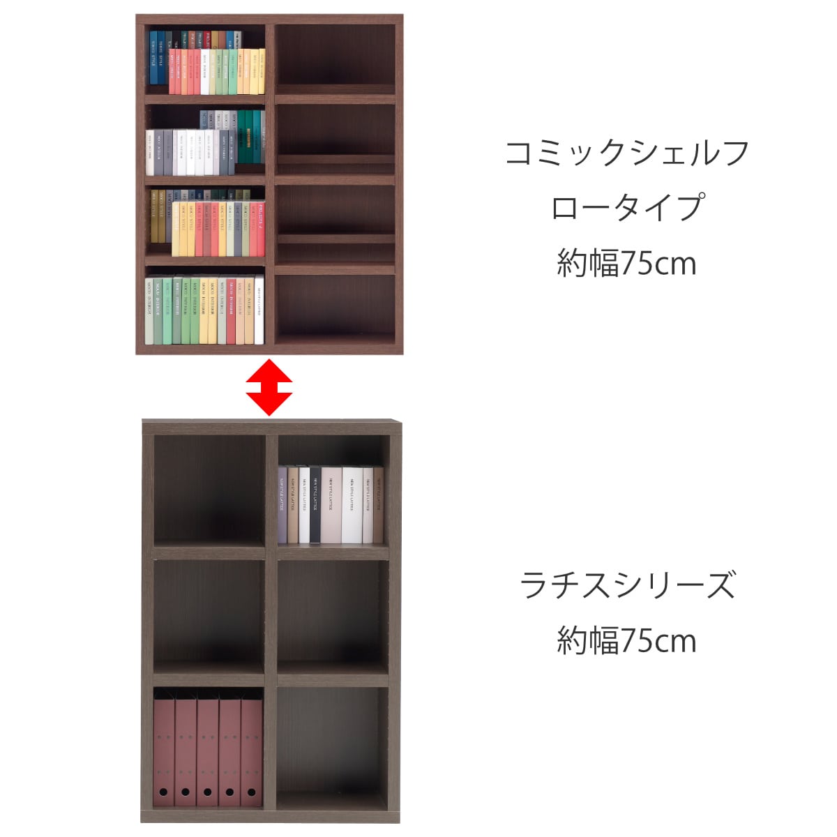 コミックシェルフ 4段 前後2列棚 日本製 約幅75cm （ ラック 棚 