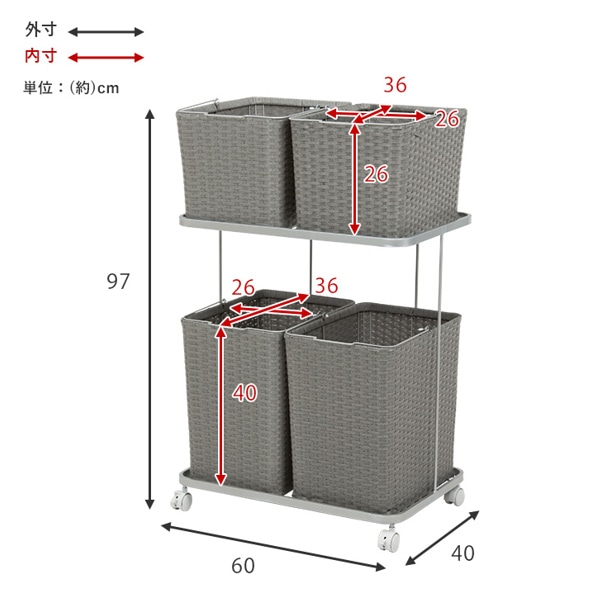 ランドリーラック 2段 ランドリーワゴン ランドリーバスケット