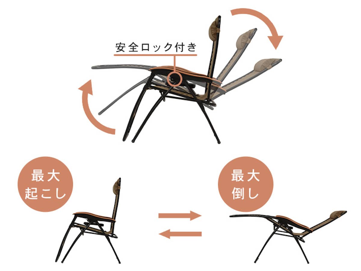 リクライニングチェア 折りたたみ フットレスト ハイバック （ 無段階