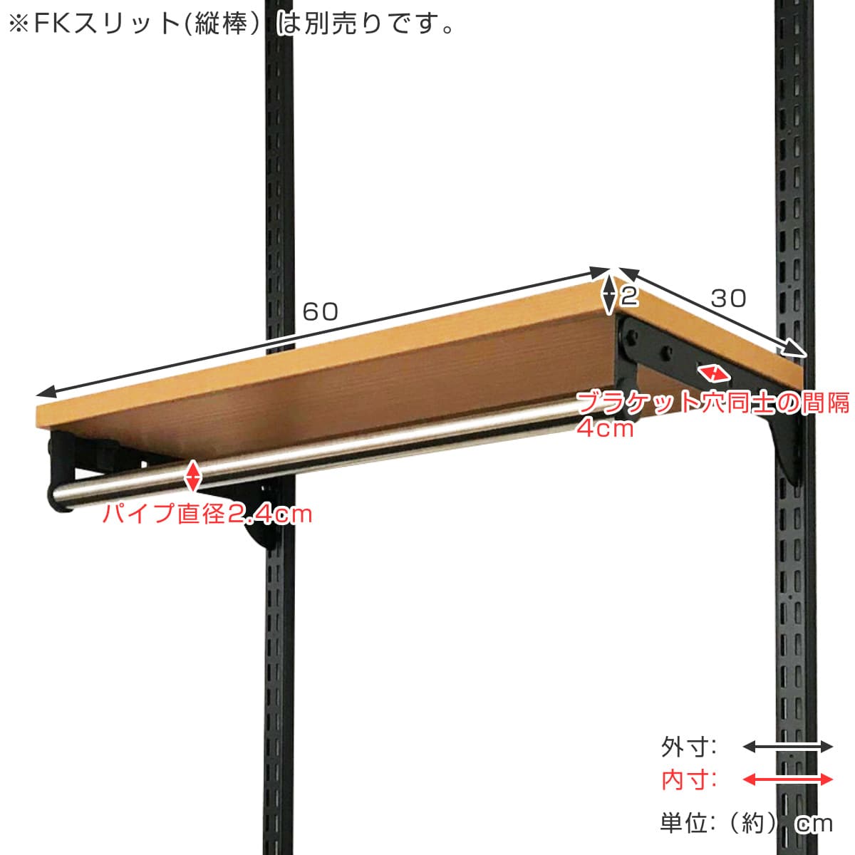 壁面収納 棚 パイプ付 TPセット 幅60cm×奥行30cm フィットラック