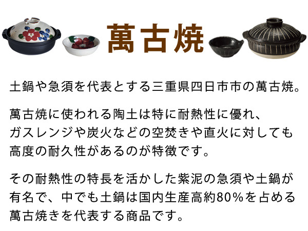 炊飯土鍋 3合炊 直火専用 ラインホワイト 萬古焼 日本製 （ ご飯土鍋