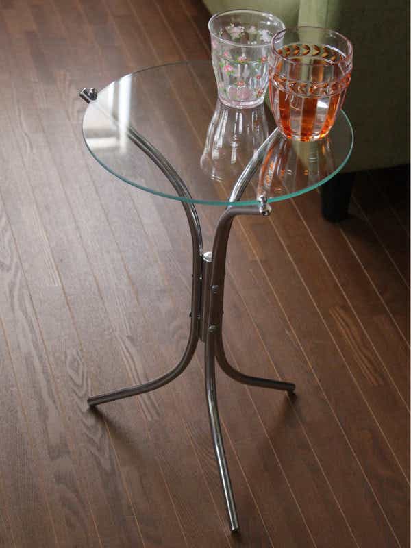 サイドテーブル 円型 ガラス天板 スチール脚 約直径32cm（ テーブル 丸 