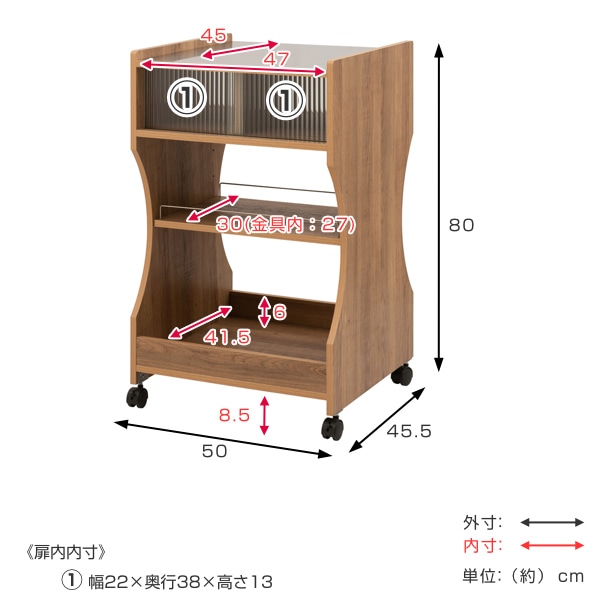 サイドワゴン キッチンワゴン ステンレストップ 幅50cm（ デスクワゴン