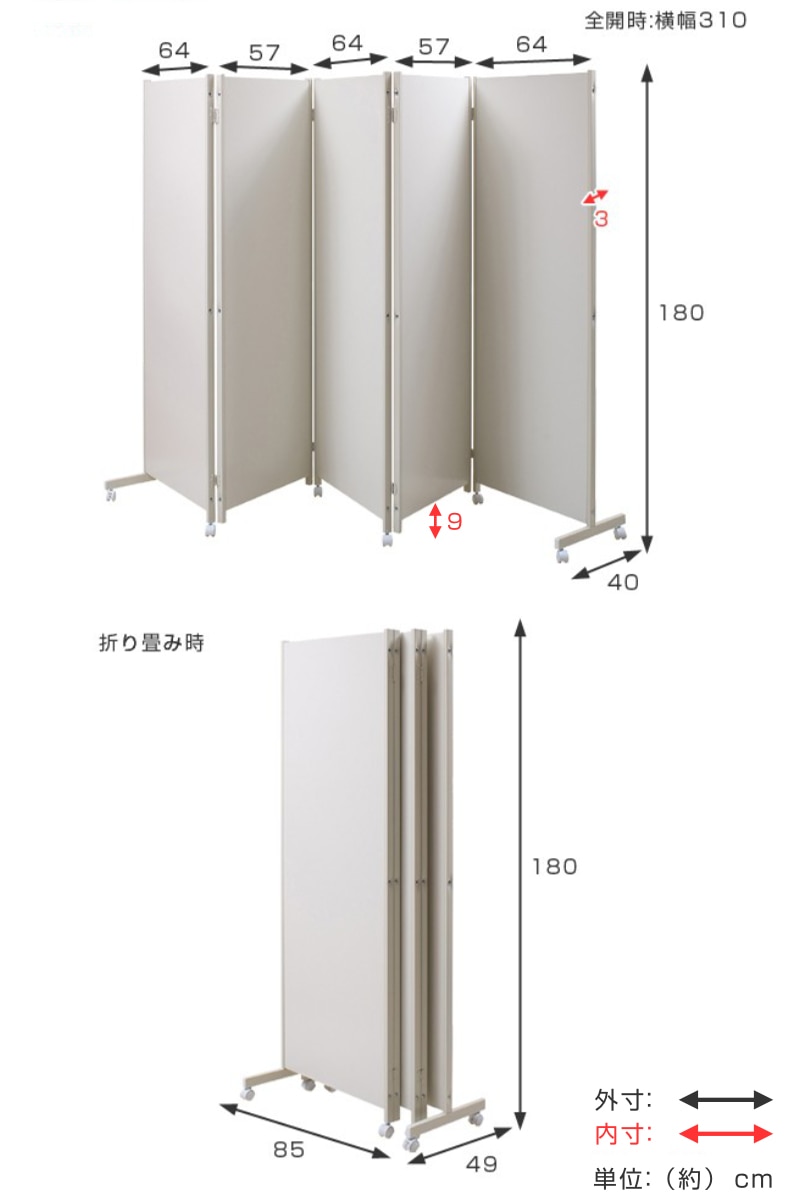 パーテーション キャスター付きパーテーション 5連 高さ180cm（ 自立