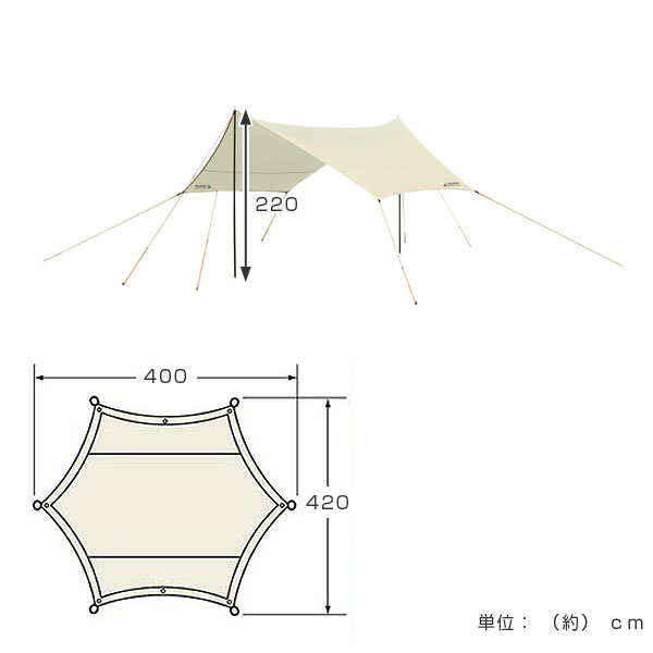 テント タープ 4～6人用 UVカット キャリーバッグ付 ヘキサゴンタープ
