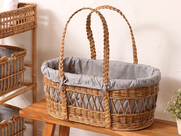 籐 キャリーバスケット 布カバー付 Natural rattan 幅59cm