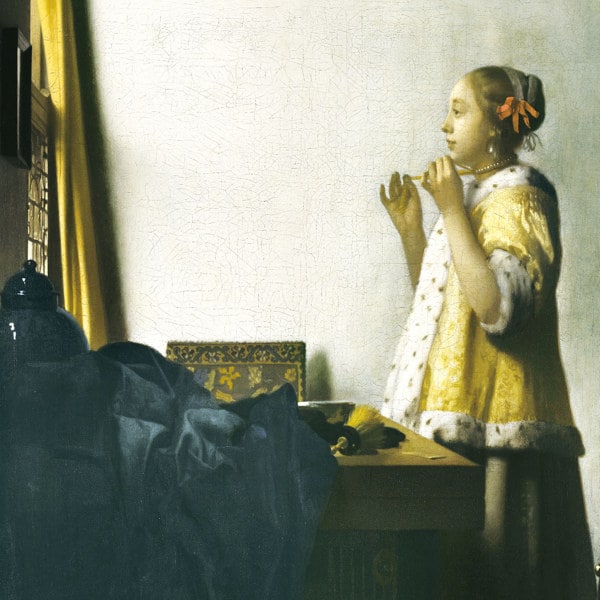 絵画 『真珠のネックレスを持つ少女』 52×42cm ヨハネス・フェルメール