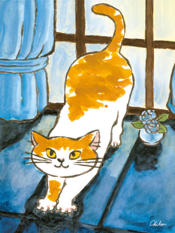 絵画 『朝焼けのねこ』 42×34cm 千春 額入り 巧芸画 インテリア