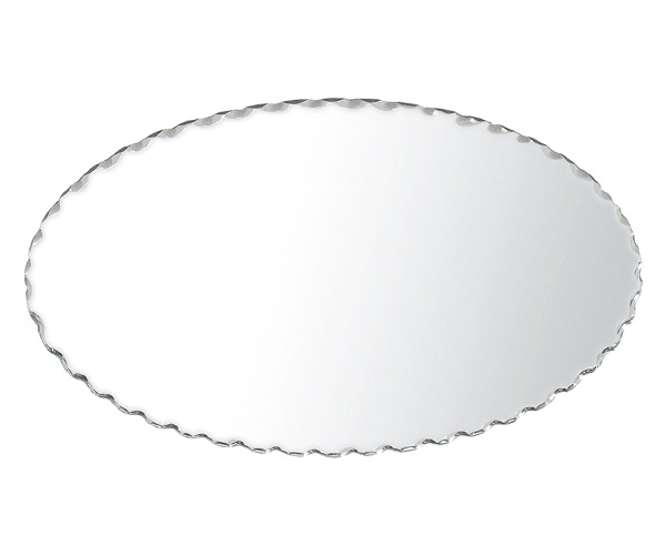 ウォールミラー 楕円形 ノンフレーム ウェーブカット 高さ60cm 鏡