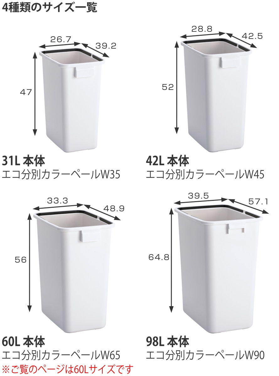 分別ゴミ箱 60L 本体のみ 屋内用 エコ分別カラーペールW65