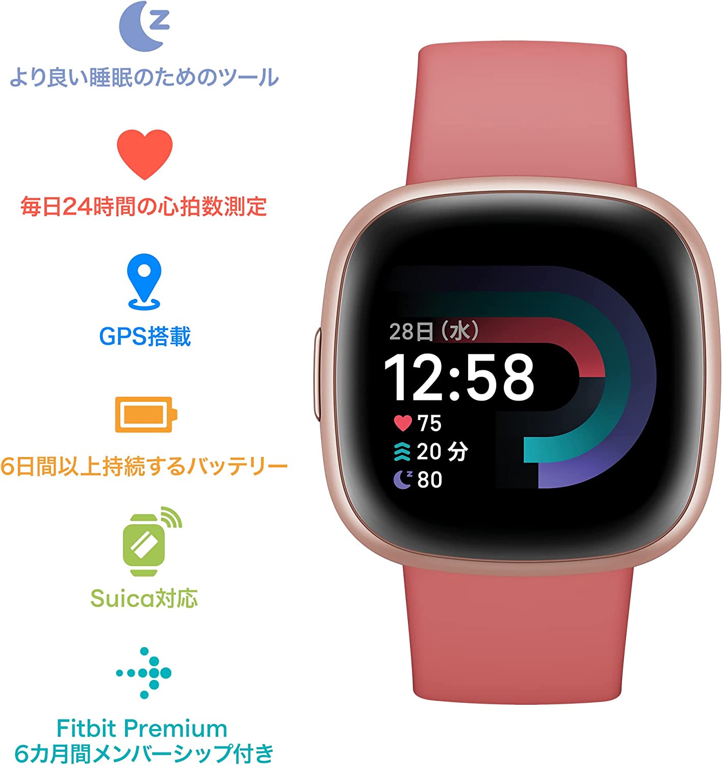 Fitbit Versa 4 ピンクサンド カッパーローズアルミニウム フィット 