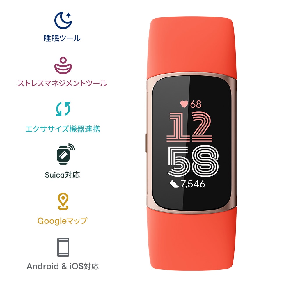 Suica対応】Fitbit Charge 6 トラッカー Coral/Champagne Gold [最大7