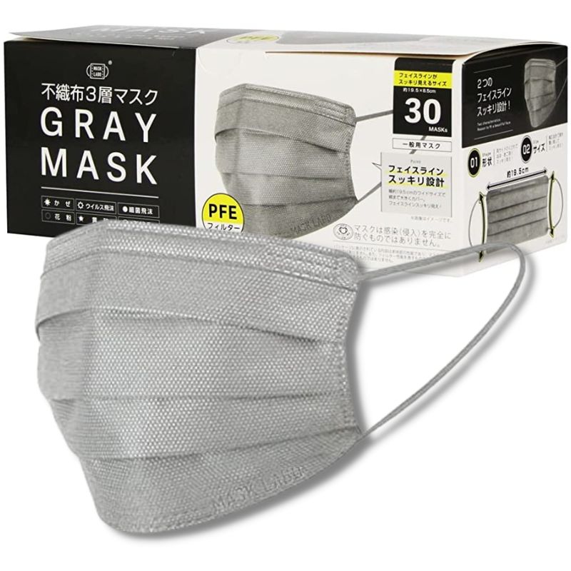 富士 不織布 グレーマスク 30枚入 GRAY MASK 3層 PFE99%カット(1個 