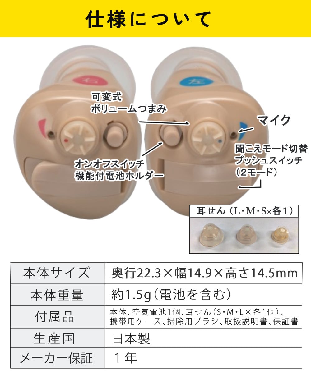 両耳用 補聴器 ニコン・エシロール NEF-M100S 2点 (左右) 耳穴型 ...