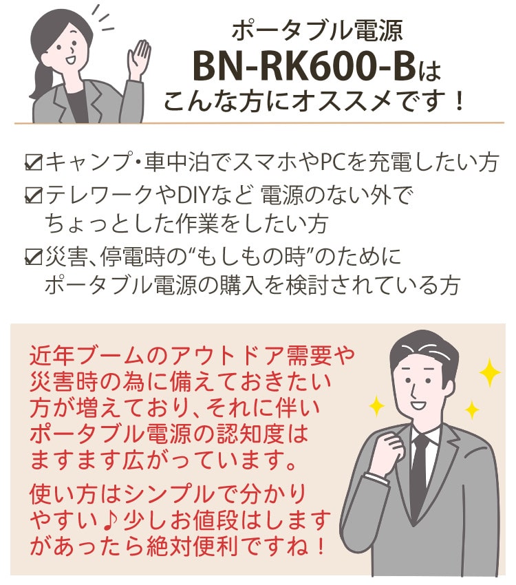 防災製品推奨品】ケンウッド BN-RK600-B ポータブル電源（KENWOOD 