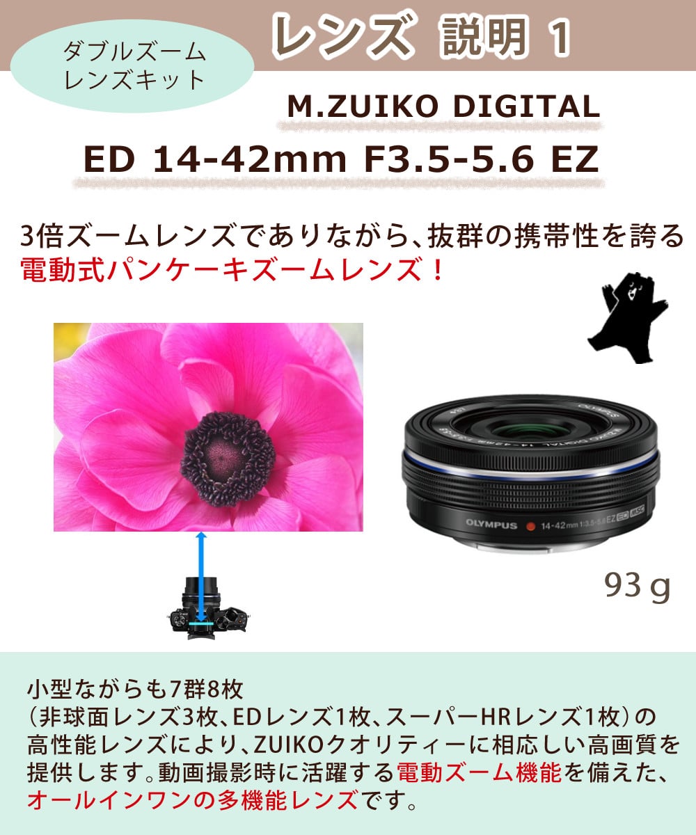 オリンパス M.ZUIKO 14-42 EZ シルバー 静音ズーム - レンズ(ズーム)