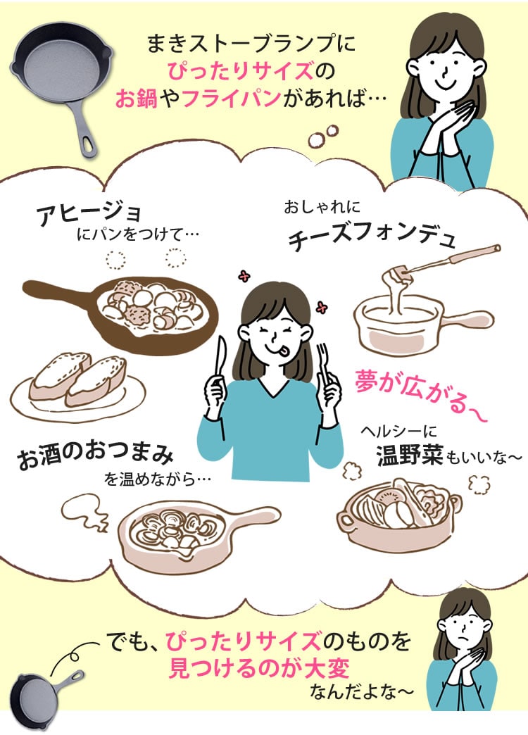 ミニフライパン付！アウトドア向け6点SET 本物の暖炉素材使用 ちいさな