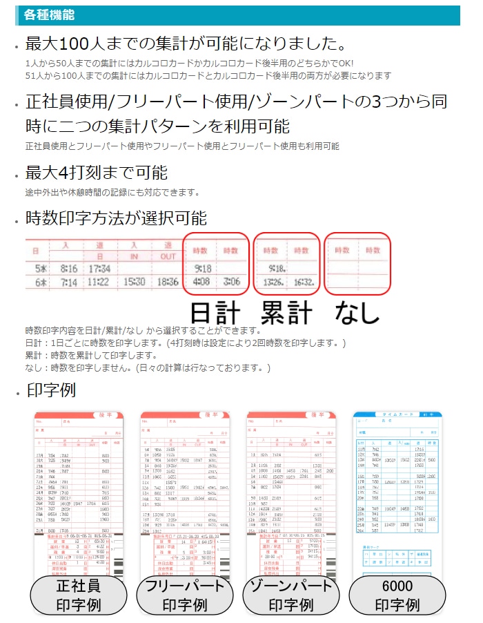 タイムレコーダー ニッポー カルコロ100 Nippo Calcolo 4欄印字 100名