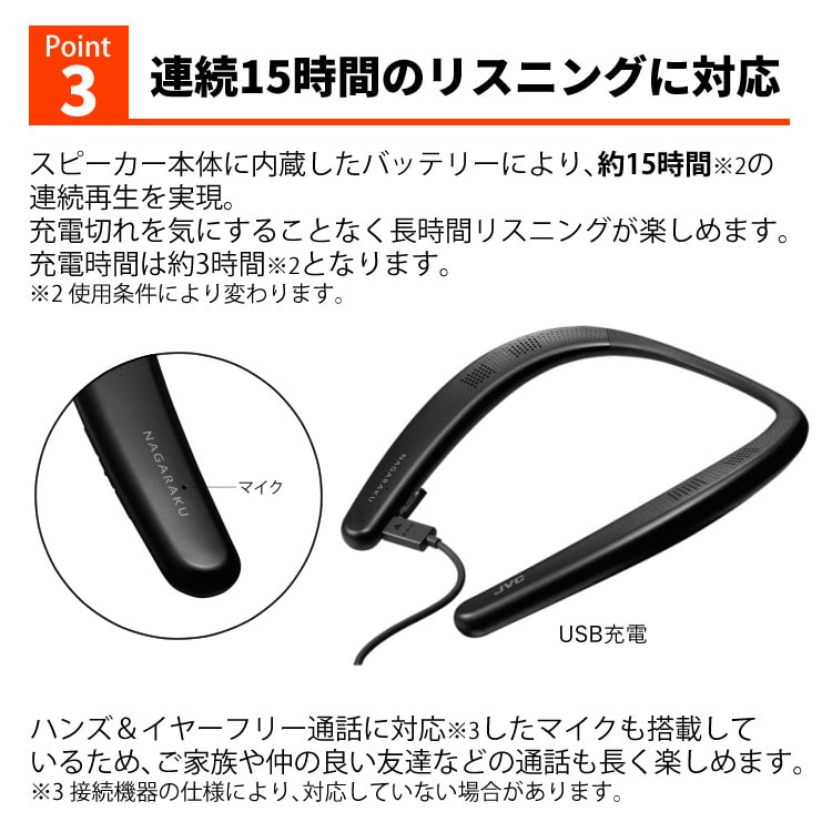 JVCケンウッド ネックスピーカー SP-A7WT NAGARAKU（ブラック/ホワイト